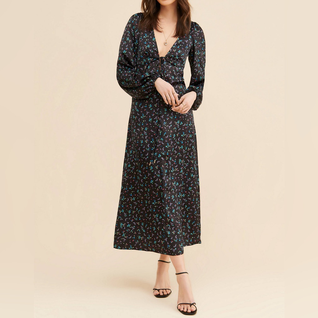 Woman’s Afrm Elegant Black Floral Maxi Dress Size S/P